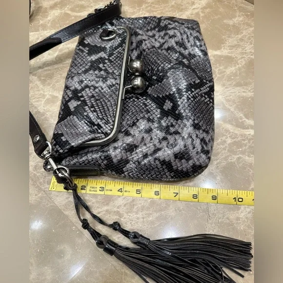 Patricia Nash Leather wide mouth Livata Kisslock Embossed Crossbody Smoke Python - Picture 9 of 16